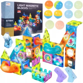    MalPlay mágneses blokkok MAGNETIC BLOCKS 75 EL GLOWING BALLS Pálya 75 db.