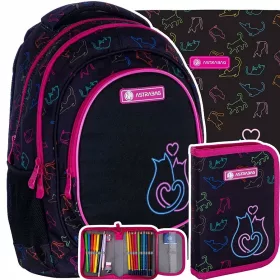    Astra többrekeszes iskolai hátizsák, fekete, Shades of pink, Multicolor, 20 l