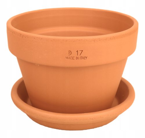  Degrea virágcserép 17 cm x 17 x 12,1 cm átmérő 17 cm kerámia natúr, terrakotta + Degrea virágcserép állvány 16,9 cm kerámia