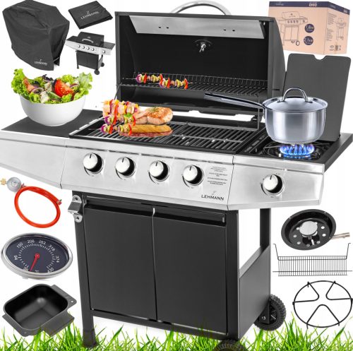  ERŐS LEHMANN OHIO 4+1 GÁZGRILL ÖNtvényvas Rács + FEDŐ