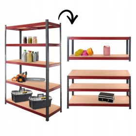   Fém raktári polc 180x120x45 cm 2in1 5 polcok alagsori garázs 1375 kg