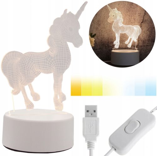 Gyermek éjszakai lámpa - 3D LED UNICORN ÉJSZAKAI LÁMPA EGYSORVÍZ FORMÁBAN