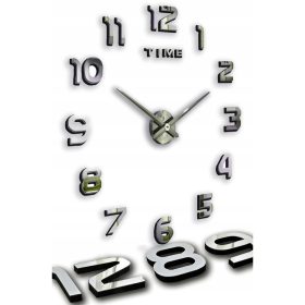   Dekoratív fal - Ezüst 3D barkácsolás nagy keret nélküli tükrös falióra