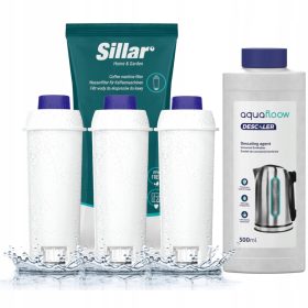    3× Sillar SIL001 vízszűrő Delonghi kávégépekhez + AquaFlow univerzális vízkőoldó kávégépekhez - 0,5l
