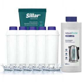    Sillar 5_SIL001 vízszűrők Delonghi kávégépekhez, 5 db + Univerzális AquaFloow vízkőmentesítő kávégépekhez - 0,5l