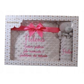   Baba takaró - Minky takaró készlet név + ennivaló hímzéssel