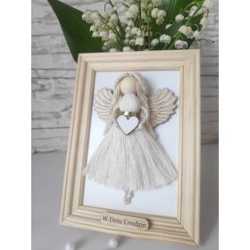   Emlékkép - Angyal makramé keretben, születésnapi, keresztelő ajándék