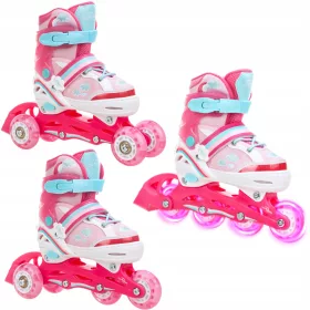   Görkorcsolya gyerekeknek - Roller Skates 3in1 Raven Zoya Pink 34-37 LED kerekek