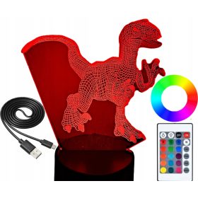   Gyermek éjszakai lámpa - Dinoszaurusz 3D -s éjjeli lámpa színes RGB raptor