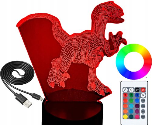 Gyermek éjszakai lámpa - Dinoszaurusz 3D -s éjjeli lámpa színes RGB raptor