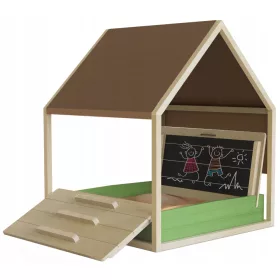   Homokozó - Fából készült homokozó egy tetőház bezárva