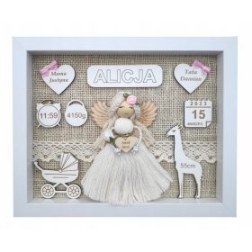   Emlékkép - 3D -s rekord az angyal makram keret keresztelésével