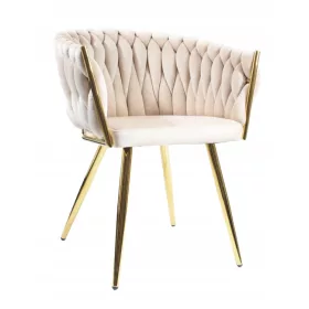 ROSA elbűvölő szövött szék, bézs bársony / arany