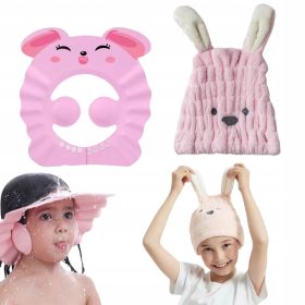   Hajmosó sapka gyerekeknek - Rózsaszín nyúl fürdőkabin és haj turbán