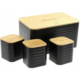   Kenyértartó doboz - Krisberg kenyérsütő készlet BREADBANK + 3 TARTÓ fekete bambusz