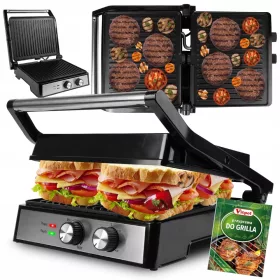    Kontakt, összecsukható, hagyományos elektromos grill MalTec SM4500W ezüst/szürke 2500 W + Vitpol grillfűszer 20 g