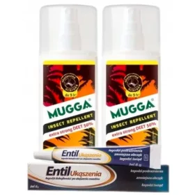    2× Mugga Deet szúnyog- és kullancs spray 50% 75 ml + Entil gél csípésre Entil csípés 8 ml 8 g