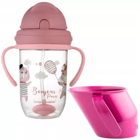    Doidy Cup Cup inni tanuláshoz 3m+ rózsaszín + Canpol Babies Bonjour Paris kiömlésmentes csésze 270 ml