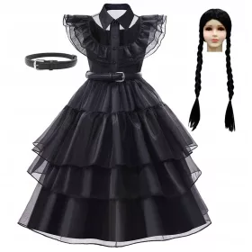 Lány jelmez - Szerda Addams 120 130 ruha Peruka pas