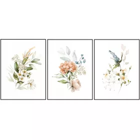  Poszter - Grafikus poszterkészlet virágokkal, növényi triptichon, keret nélkül, 30 x 40 cm