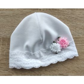   Keresztelő sapka - Kello - Bolero 62 cm fehér keresztség, ECRU, rózsaszín