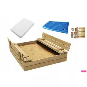 Homokozó - 250 kg -os fa homokozó padokkal bezárt