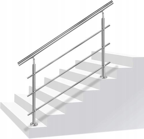 Rozsdamentes acél korlát 3 keresztrúddal, 180 cm