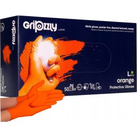   Gripzzly púdermentes nitril kesztyű, narancs, L-es méret, 50 db.
