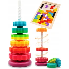    Csavart piramis szivárványos érzékelőtorony Montessori gyerekblokkokkal