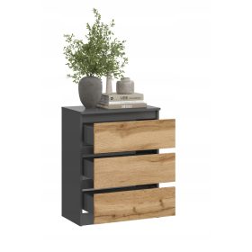   Fiókos szekrény gyerekszobába - Diókövek Coco szekrény 3 fiókok grafit, tölgy wotan