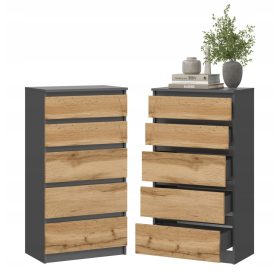    Sarameble komód 60 x 35 x 112,5 cm antracit, matt wotán tölgy