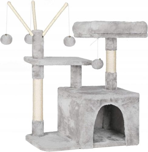Pihenőhely, kaparóoszlop egy macskának - Drapak fatorony a Cat 72 cm szürke dalmikákhoz