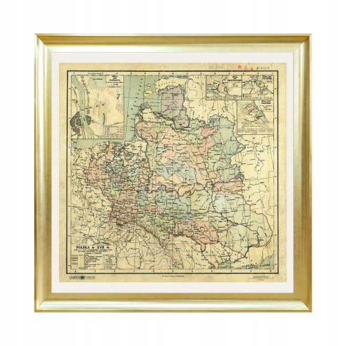 Poszter - Poszter Lengyelország a 17. században: határok 1619-ből építészet, oktatás, tájak, növények, művészet keretben 78,2 x 78,2 cm