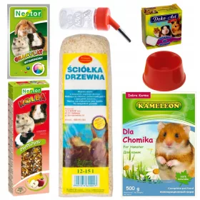   Takarmány kis rágcsálóknak - Ketreckészlet egy hörcsög számára a karma fűrészpor elindításához