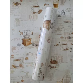 Bézs színű konyhai tapéta cappuccino felirattal