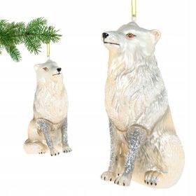   Karácsonyi díszek - Üvegcságya medál sarki farkas - 11,5 cm