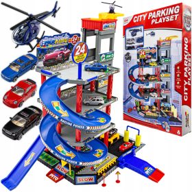    AUTÓS PÁLYA gyerekeknek GARÁZS PARKOLÓ autóknak RUGÓK Helikopter