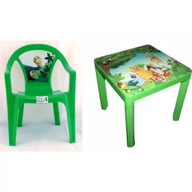   Gyermek asztal és székek - Műanyag asztal egy zöld székkel rendelkező gyermek számára