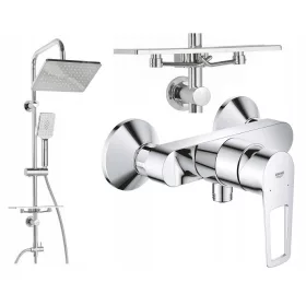   Grohe BauLoop egykaros fali zuhanycsaptelep, króm + Invena Nyks felületre szerelhető zuhanykészlet