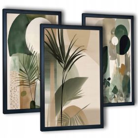    Festmények halmaza a nappali triptichonhoz Pálmafák absztrakciója