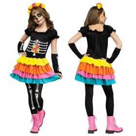 Lány jelmez - Coco Halloween 128/140 csontváz ruha