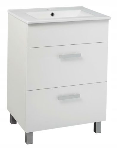 Fehér fürdőszoba szekrény 60 cm állva egy mosogatóval