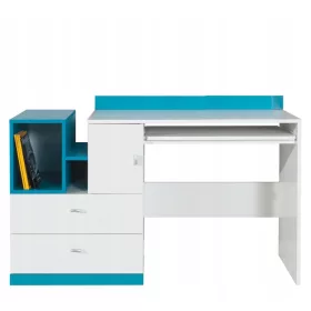   Gyermek íróasztal - 130 cm -es gyermek íróasztal fehér és kék polcokkal