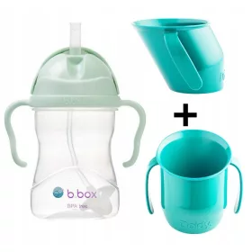    B.Box BB00520 kulacs szívószállal 240 ml zöld + Doidy Cup 000098 kékeszöld csésze ivástanuláshoz