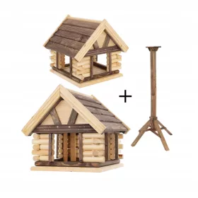   Madáretető - Mazur fa madáretető 35x32x37 cm + Fa állvány madáretetőhöz S1P