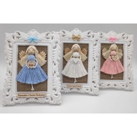   Emlékkép - Macram angyal a keresztség keret ajándék ajándékában