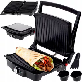    Kontakt, panini, összecsukható, hagyományos elektromos grill Camry CR 3061 fekete 2500 W + Termék jótállási jegy