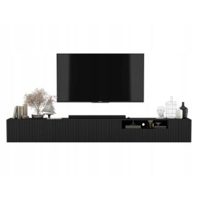    Modern Glamour függő TV szekrény, TV komód, Matt fekete, 300 cm