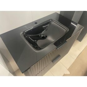    Adel fekete matt függő szekrény fekete üveg mosdóval 80 cm