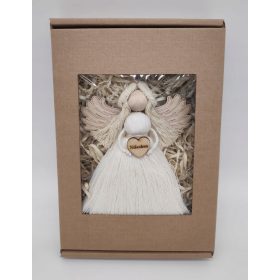    Makramé angyal ajándék dobozban, születésnapra, keresztelőre